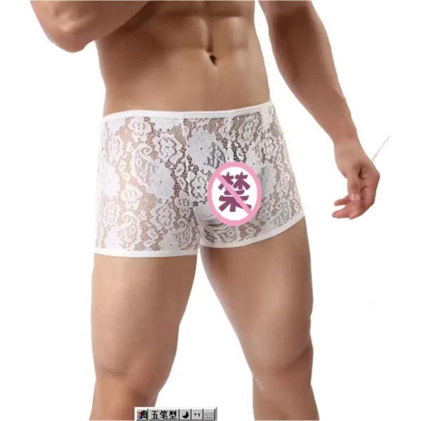 Tegan Fantezi Dantelli Beyaz Seksi Erkek Boxer - Erkek İç çamaşırı TG274613