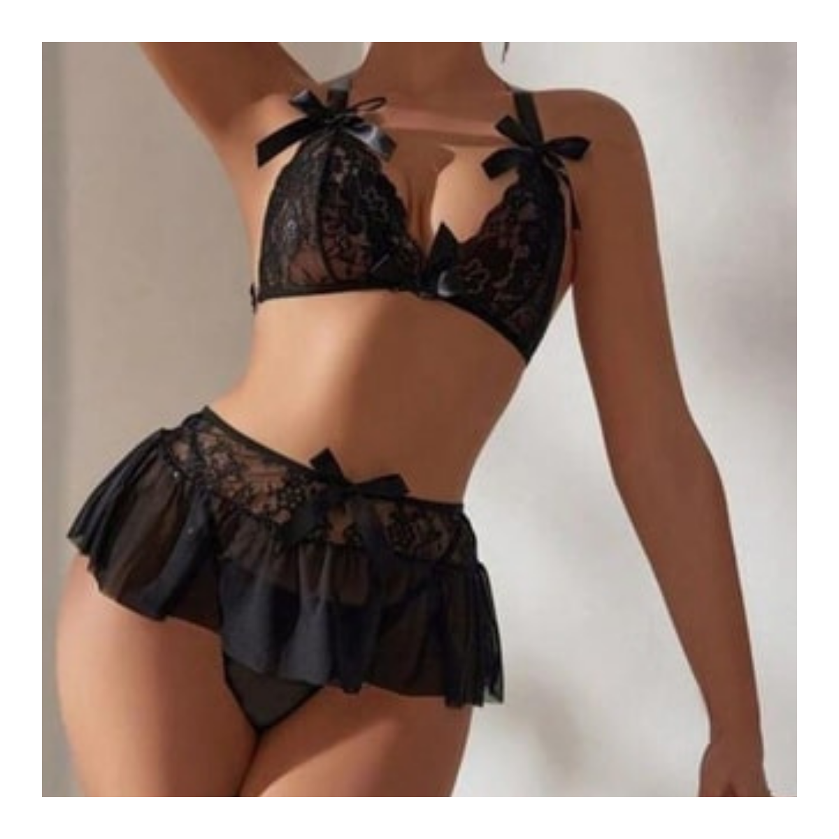 Tegan Fantezi Siyah Dantelli Mini Etekli Babydoll TG279242 - Görsel 3