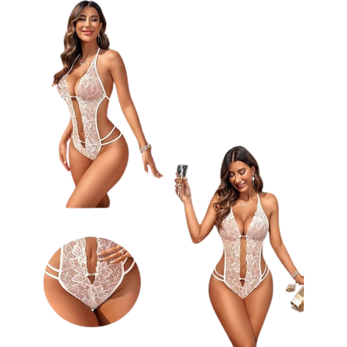 Tegan Fantezi Beyaz  Dantelli Zincirli Seksi Babydoll TG279252 - Görsel 3