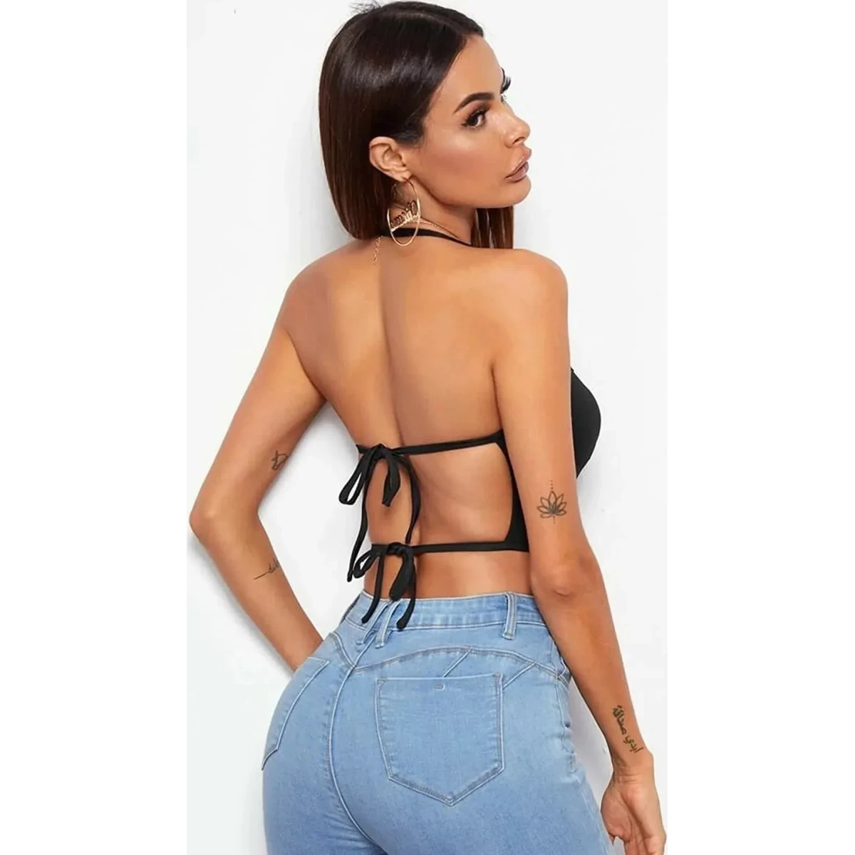 Tegan Kadın Sırtı Açık Siyah Belden Bağlamalı Crop Büstiyer TG275441 - Görsel 2