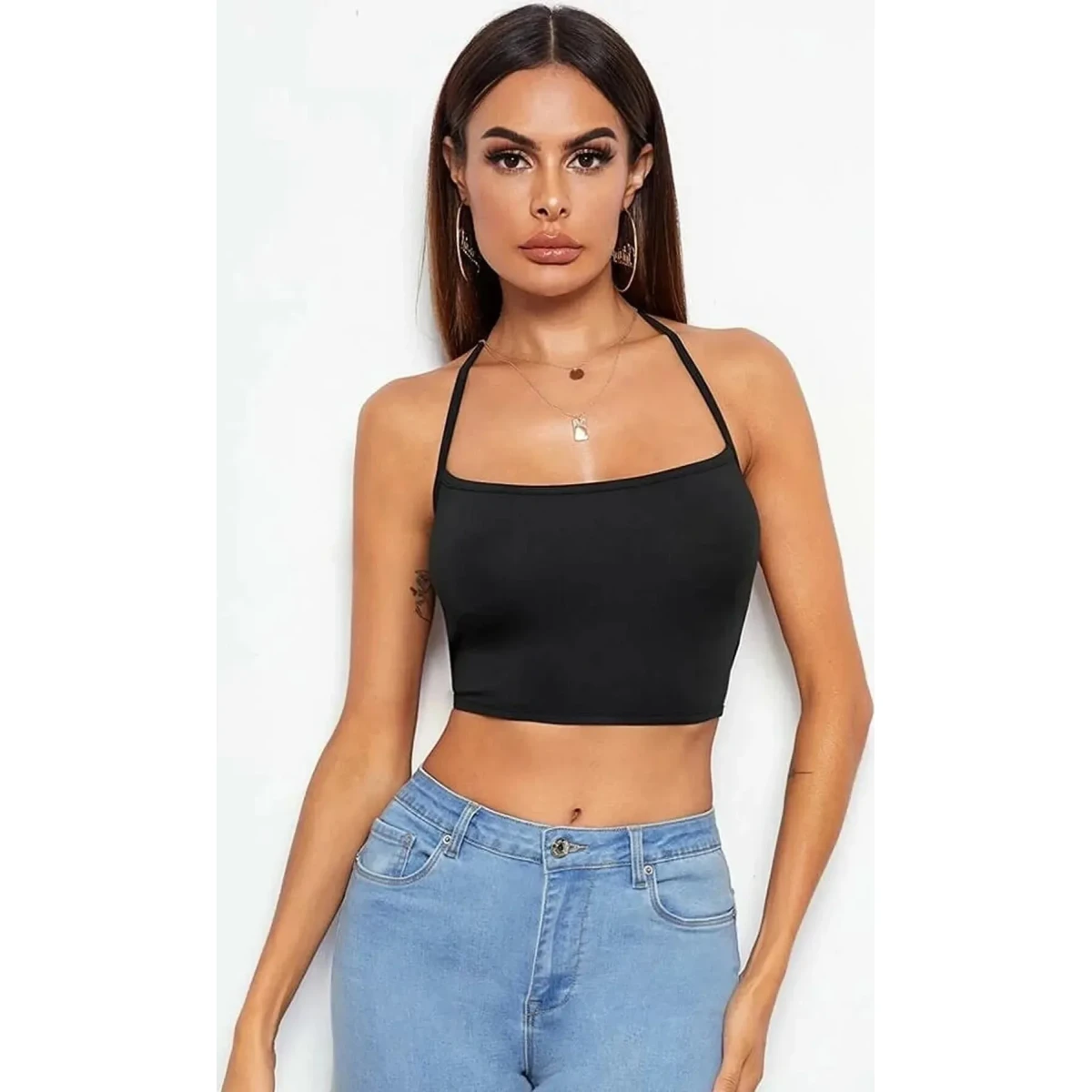 Tegan Kadın Sırtı Açık Siyah Belden Bağlamalı Crop Büstiyer TG275441 - Görsel 3