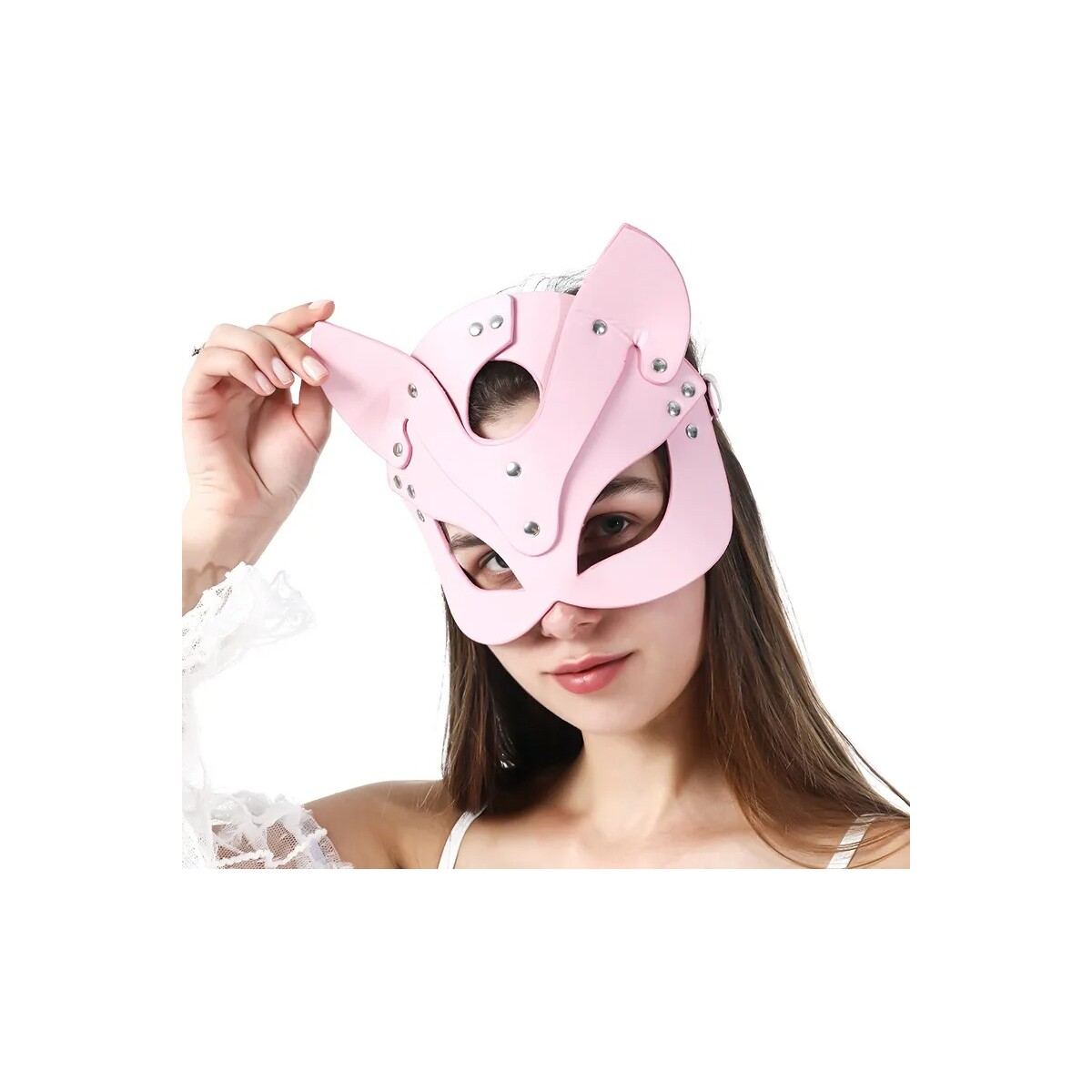 Tegan Fantezi Deri Seksi Pembe Kedi Maske Kelepçe Kırbaç Seti ( 3'lü set) TG275368 - Görsel 2