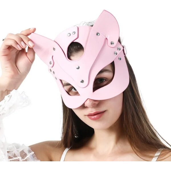 Tegan Fantezi Deri Seksi Pembe Kedi Maskesi TG275372