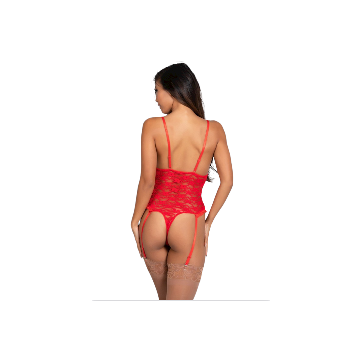 Tegan Fantezi Özel Ağları Açık Kırmızı Dantel Jartiyer Takım Çorapsız! TG272384 - Görsel 3