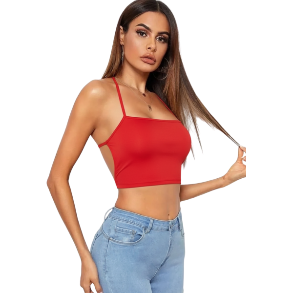 Tegan Kadın Sırtı Açık Kırmızı Belden Bağlamalı Crop Büstiyer TG275441-K