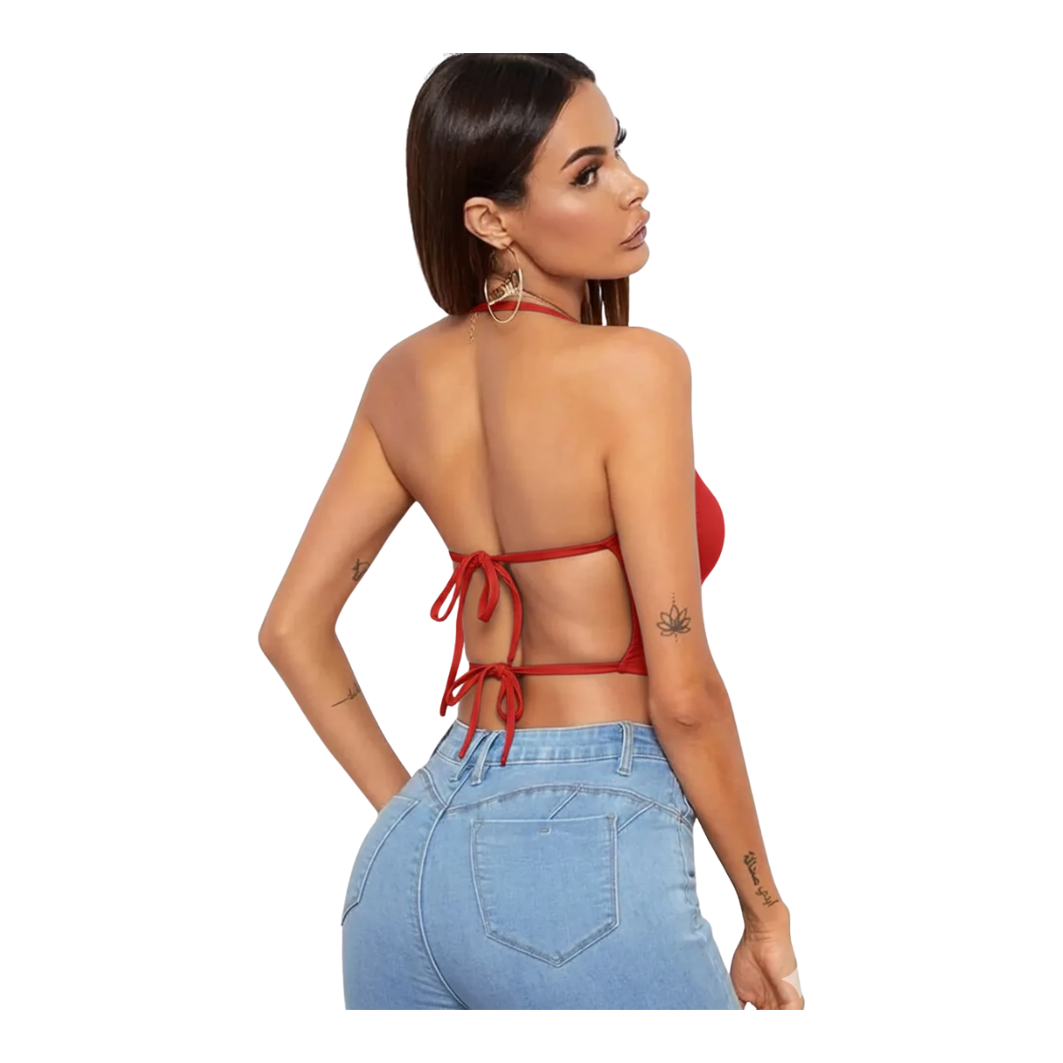 Tegan Kadın Sırtı Açık Kırmızı Belden Bağlamalı Crop Büstiyer TG275441-K - Görsel 3